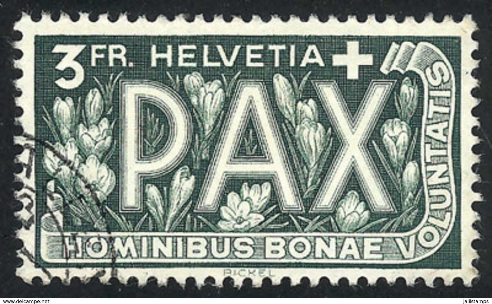 SWITZERLAND: Yvert 415, 1945 3Fr. Pax, Used, VF Quality! - Autres & Non Classés