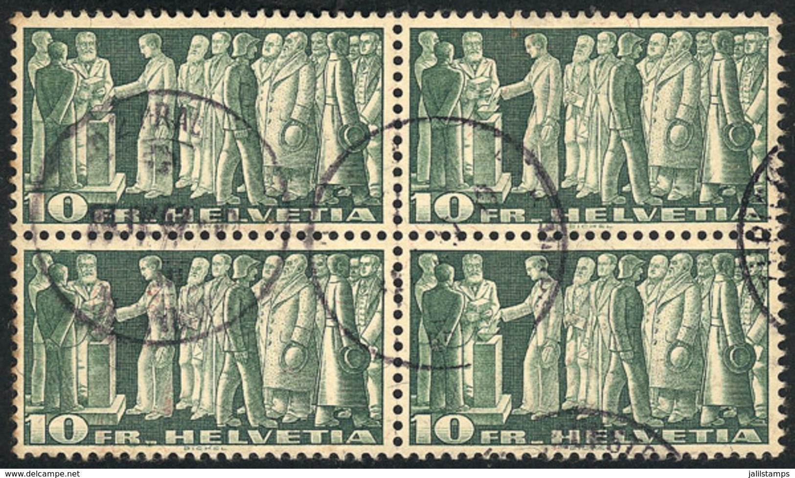 SWITZERLAND: Yvert 417, 1945 10Fr. Pax, Used Block Of 4, VF Quality! - Autres & Non Classés