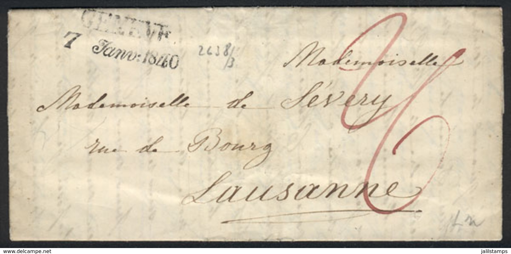 SWITZERLAND: Long Complete Folded Letter Sent From GENEVA To Lausanne On 7/JA/1840, Very Fine Quality! - Sonstige & Ohne Zuordnung