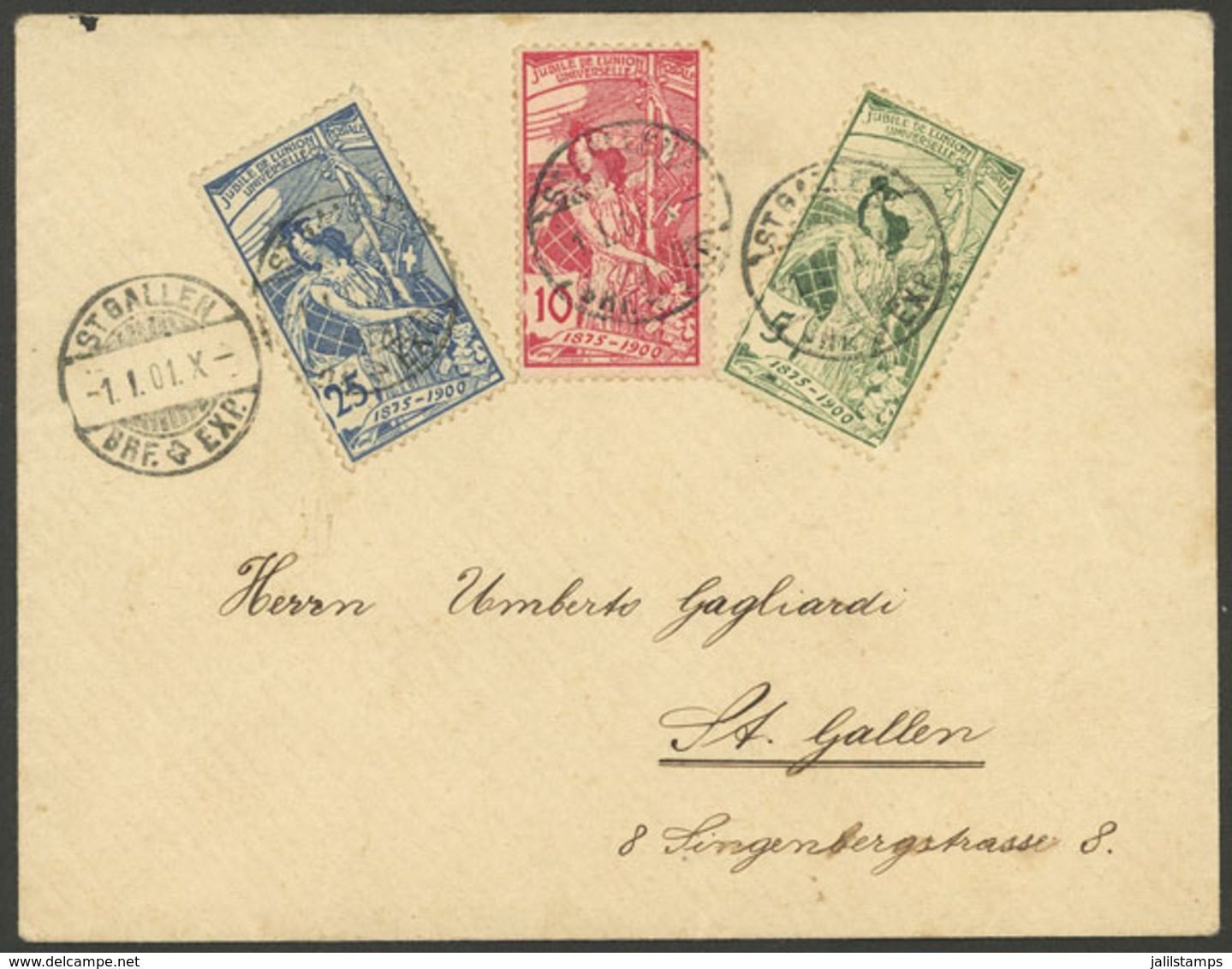 SWITZERLAND: Cover Used In St.Gallen On 1/JA/1901, Franked With UPU Commemorative Set (Sc.98/100), Very Nice! - Autres & Non Classés