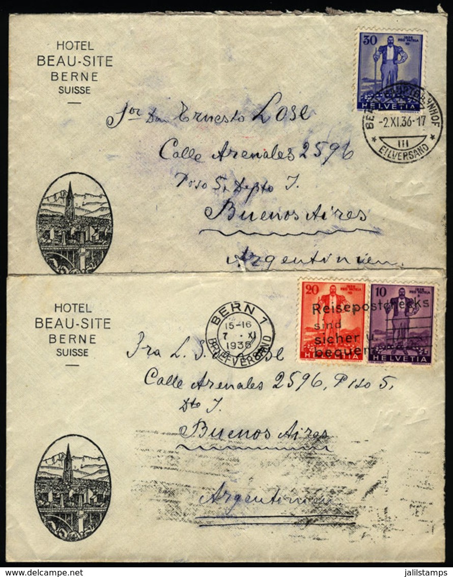 SWITZERLAND: 2 Covers Sent To Argentina In NO/1936 Franked With The Set Sc.B77/B79, VF Quality! - Sonstige & Ohne Zuordnung