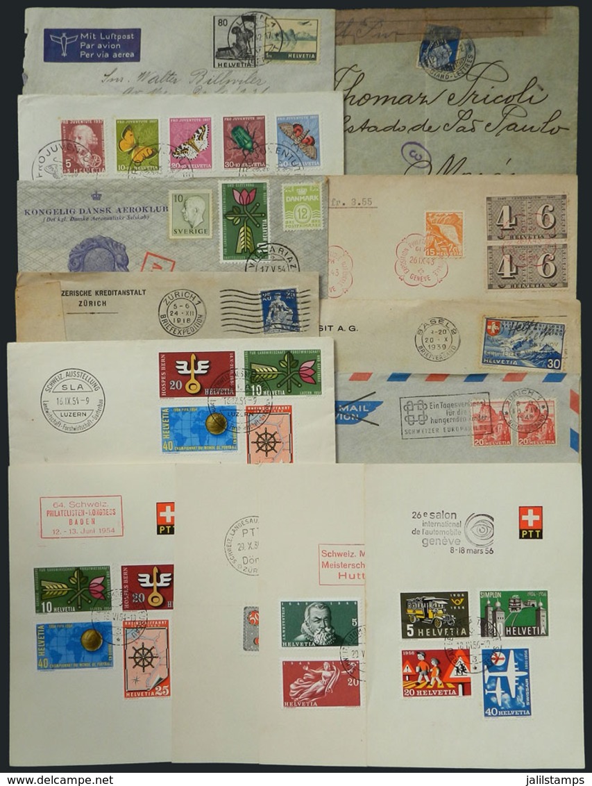 SWITZERLAND: Interesting Group Of 13 Items, Including Used Covers, Fist Day Postmarks, Flights, Special Postmarks, Etc., - Sonstige & Ohne Zuordnung