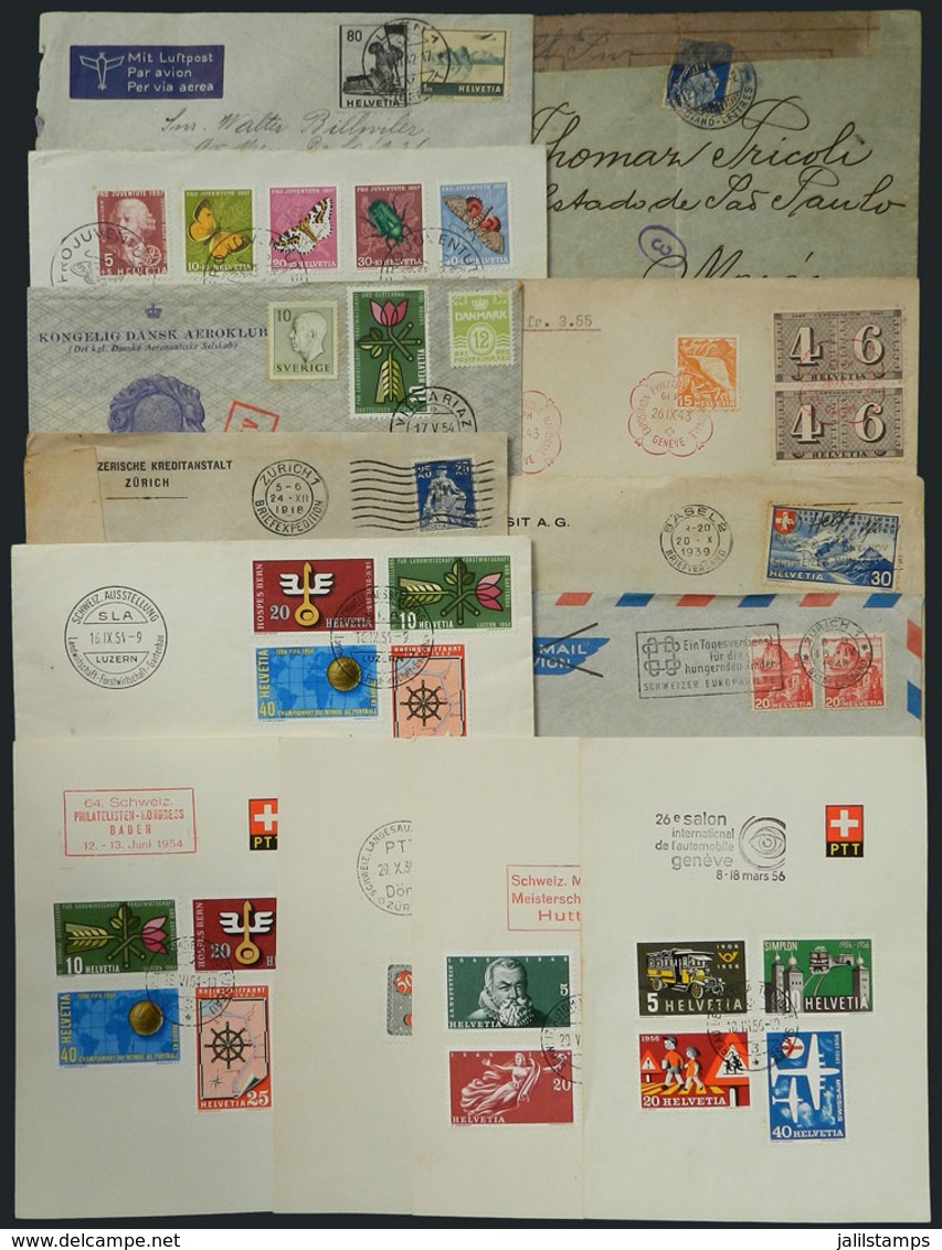 SWITZERLAND: Interesting Group Of 13 Items, Including Used Covers, Fist Day Postmarks, Flights, Special Postmarks, Etc., - Autres & Non Classés