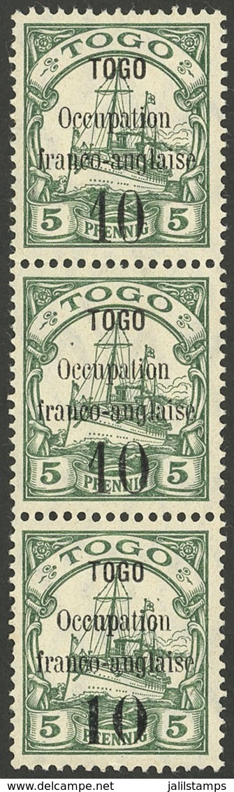 TOGO: Sc.154+, 1914 10c. On 5Pg., Vertical Strip With DIFFERENT OVERPRINTS, Mint, VF Quality, With Guarantee On Back Of  - Sonstige & Ohne Zuordnung