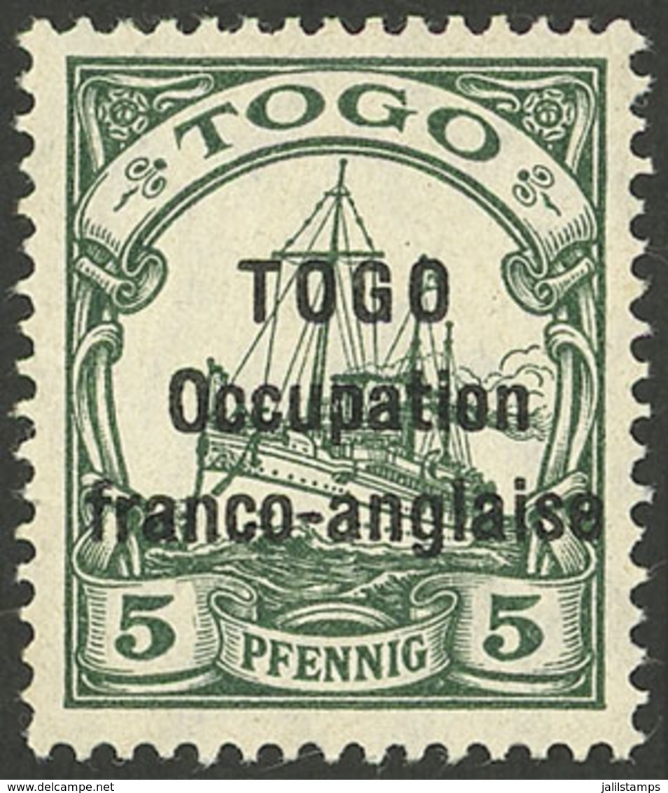 TOGO: Sc.165, 1915 5Pf. Green, Overprint In Sans Serif Font, Mint With Tiny Hinge Mark On Back (it Appears MNH), Excelle - Autres & Non Classés