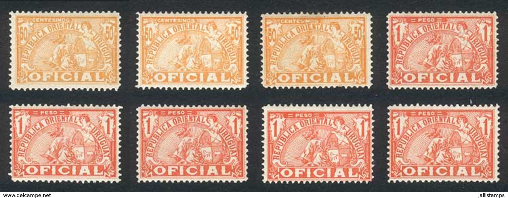 URUGUAY: Issue Of 1911, 3 Examples Of 50c. And 5 Of 1P. Mint And Of VF Quality, High Values Of The Set! - Uruguay