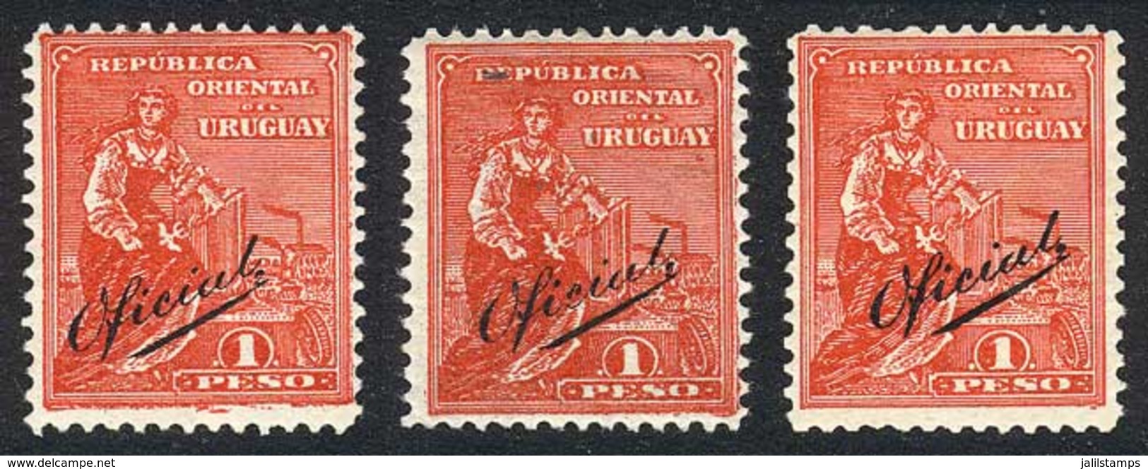 URUGUAY: Issue Of 1915, 1P. Red, 3 Mint Examples Of Excellent Quality! - Uruguay
