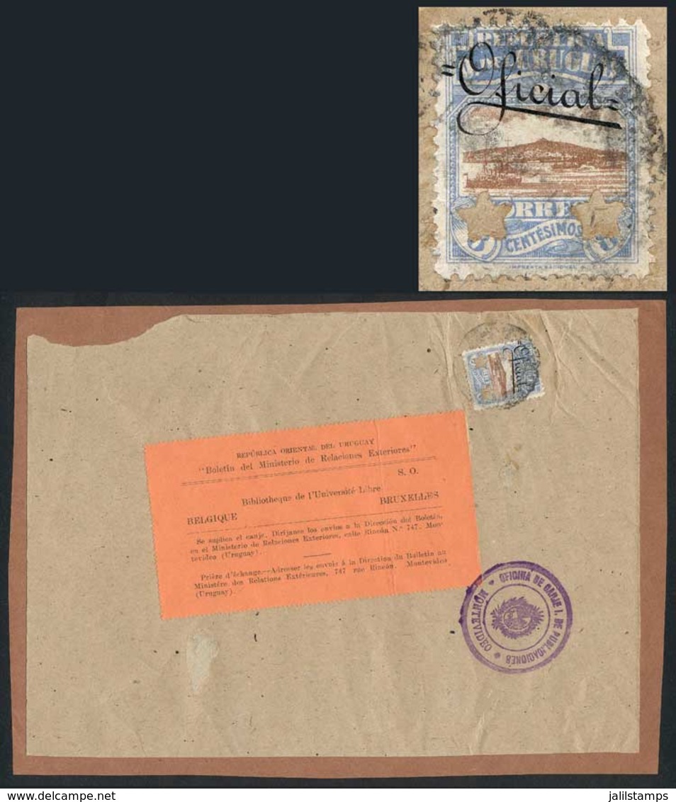 URUGUAY: Large Fragment Of Parcel Post Cover Sent To Belgium, Franked By Sc.O127 With Two Star Punch Holes, VF! - Uruguay