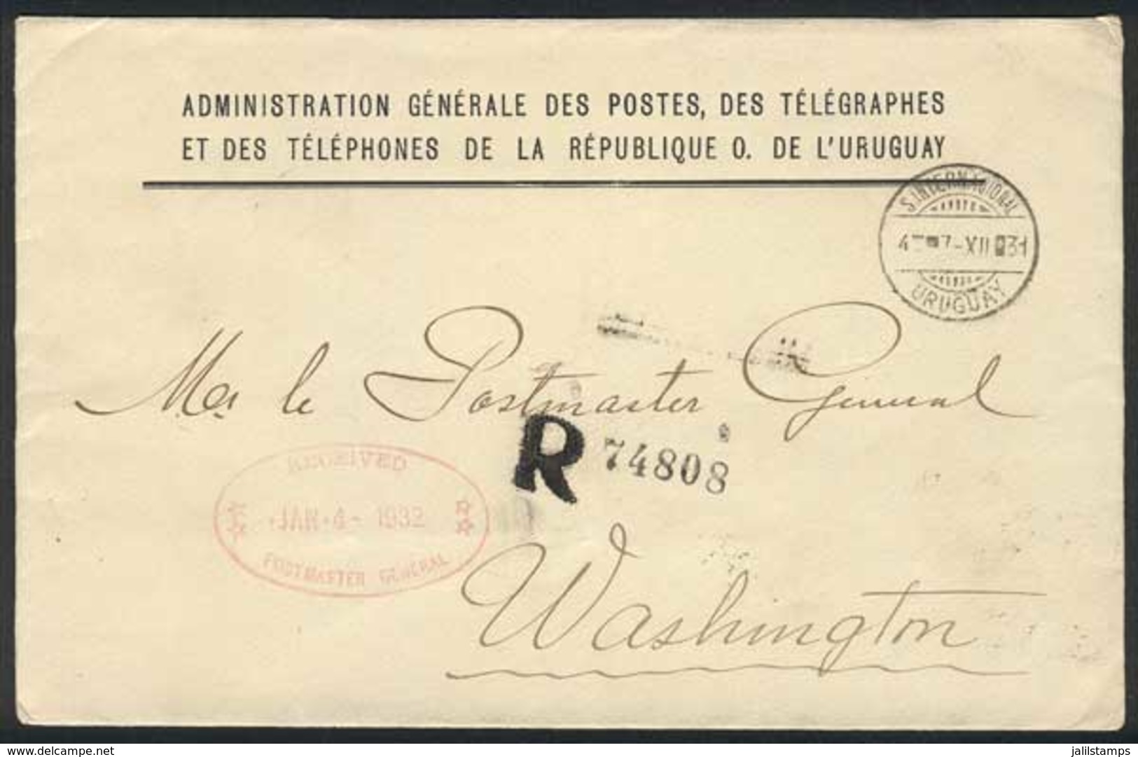 URUGUAY: Cover Of The Post Of Uruguay Sent Stampless To The USA General Postmaster On 7/DE/1931, Datestamped "S. INTERNA - Uruguay