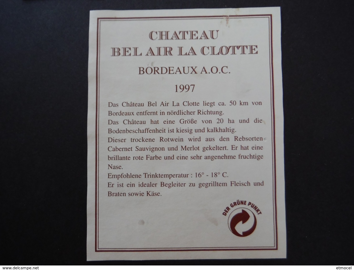 Château Bel Air La Clotte 1997 - Aubie Espessas - Bordeaux