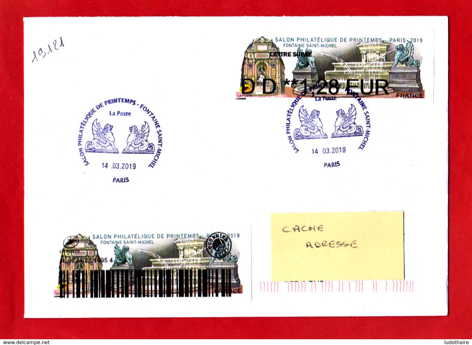 Atm-Lisa / Nabanco Lettre Suivie 1.28 € + Sticker Sur Lettre Obl 14.03.2019 1er Jour   Fontaine Saint-Michel, - 2010-... Vignettes Illustrées