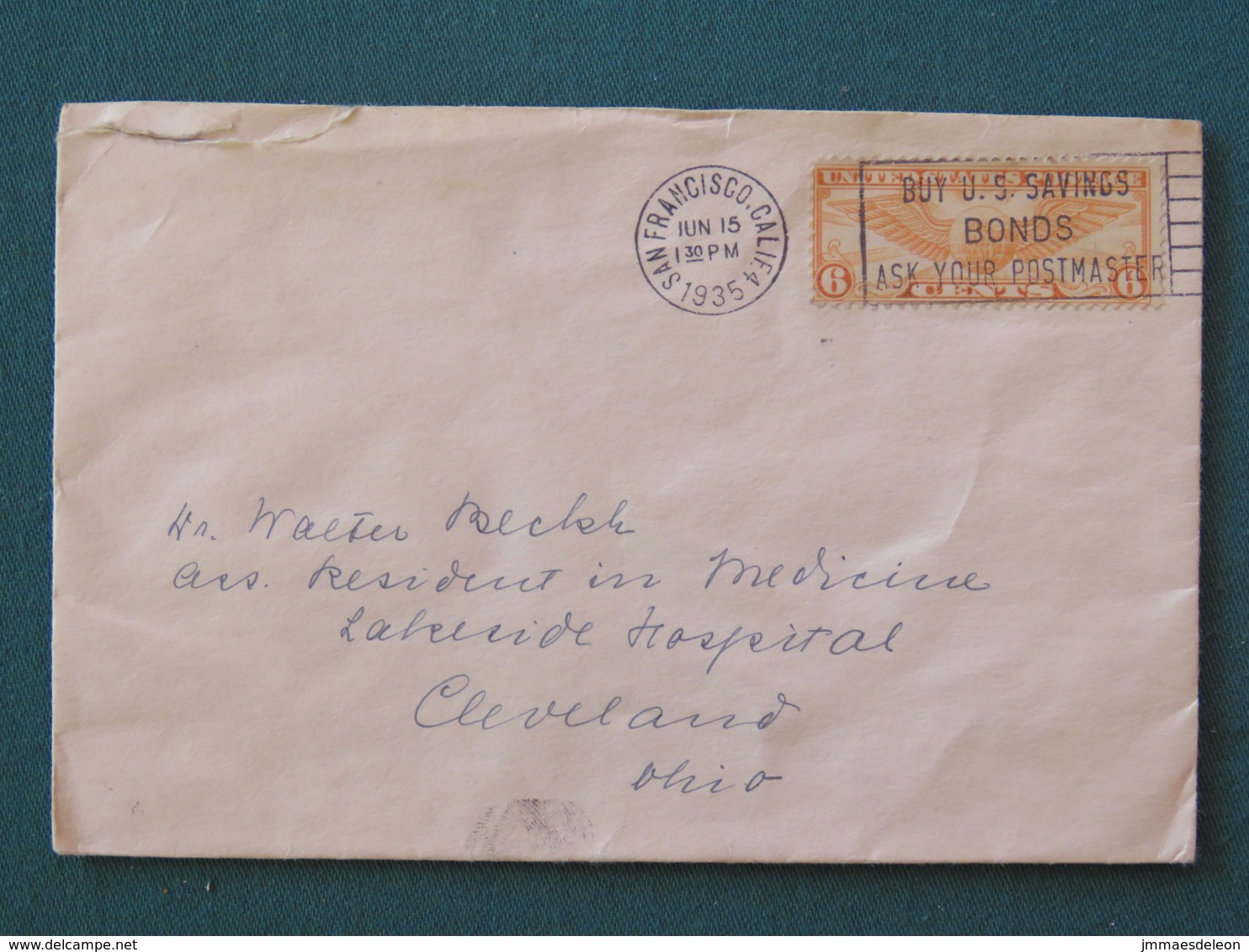 USA 1935 Cover San Francisco To Cleveland - Air Mail Wings - Saving Bonds Slogan - Briefe U. Dokumente