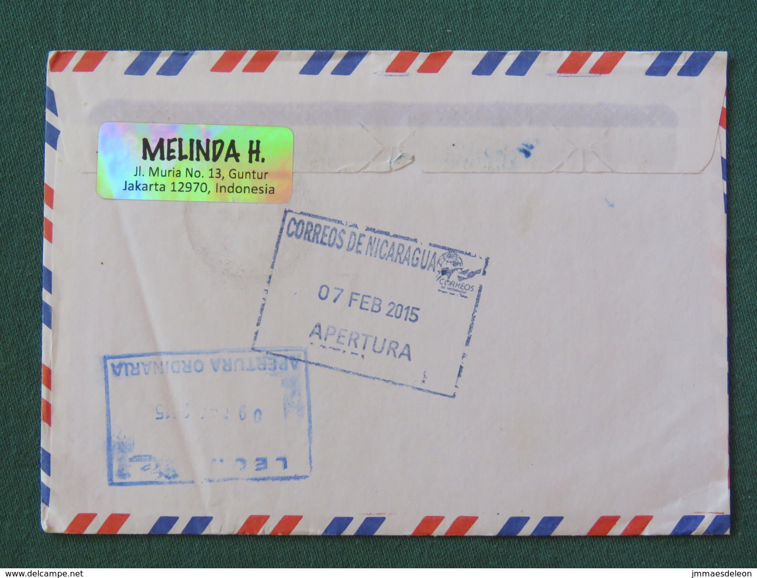 Indonesia 2014 2015 Cover To Nicaragua - Hour Glass - Asian Postal Union - Indonésie