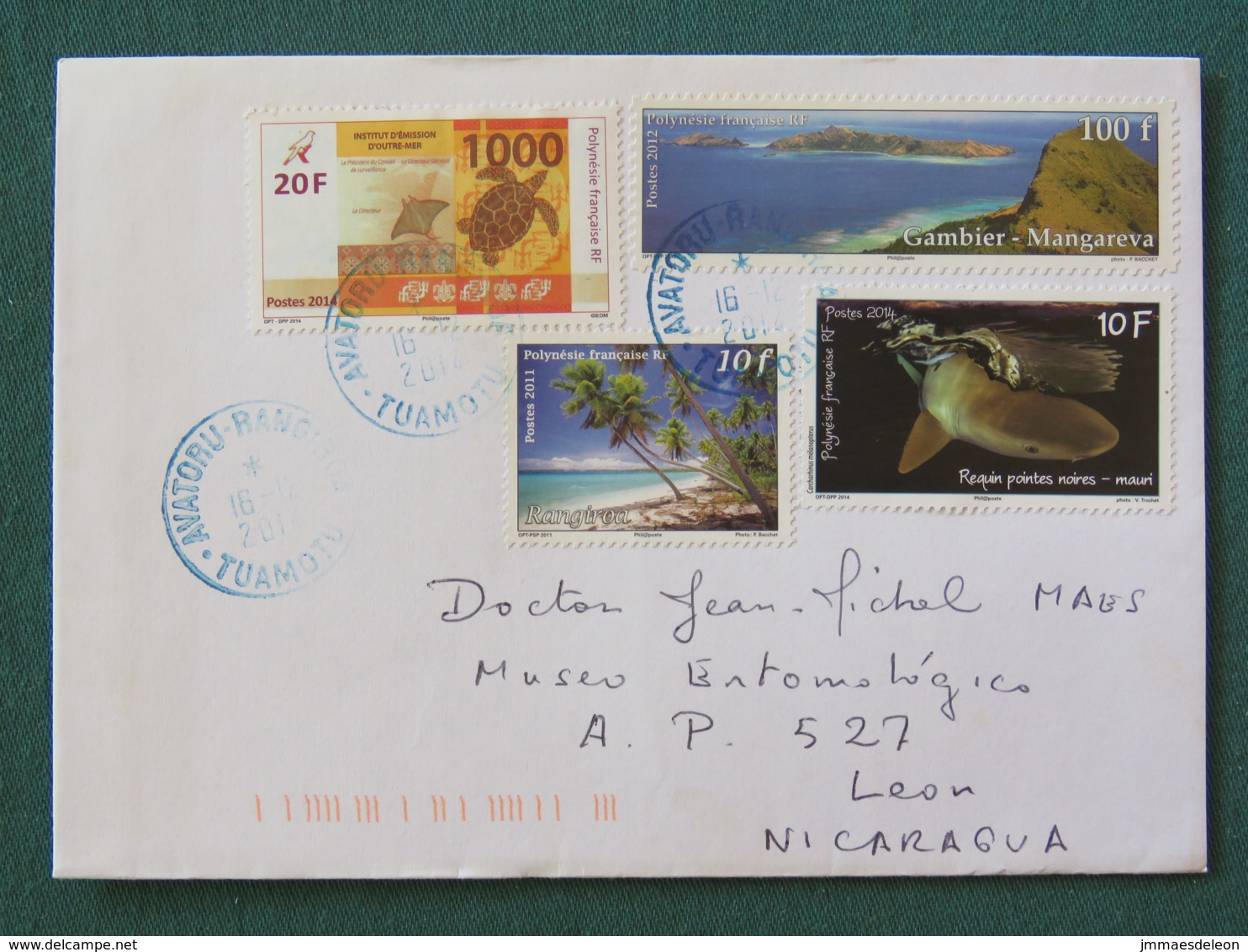 French Polynesia 2015 Cover To Nicaragua - Turtle Palm Trees Lagoon Shark - Lettres & Documents