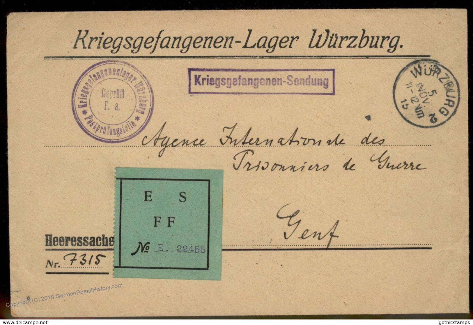 Germany 1915 WWI Wuerzburg POW Camp Unusual ES FFA Label Switzerland Red C 93004 - Sonstige & Ohne Zuordnung