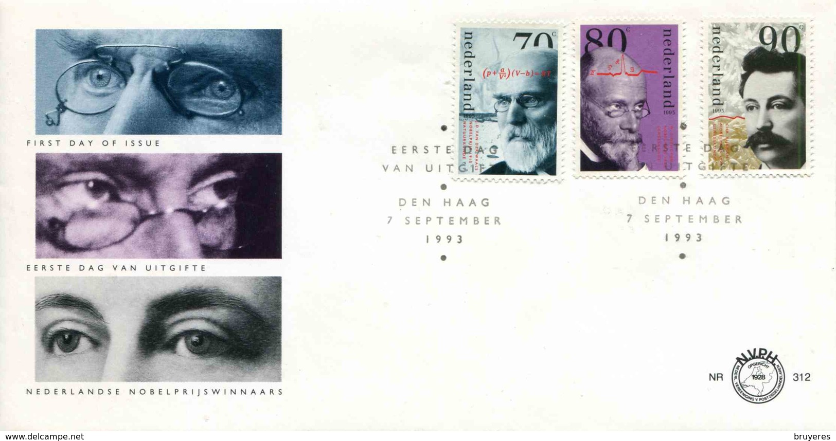 TIMBRES De 1993 Des PAYS-BAS Sur Env. "Lauréats Néerlandais Du Prix Nobel" - Oblit. LA HAYE 7 Septembre 1993 - Lettres & Documents