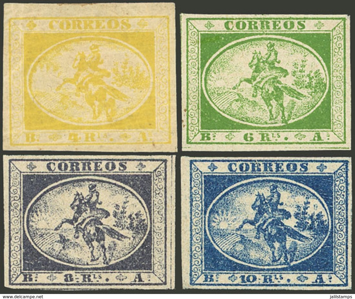 ARGENTINA: GJ.1/4, 1857 Cmpl. Set Of 4 Values, The 4R With Small Hinge Mark, The Rest MNH (+200%), Superb, With Alberto  - Buenos Aires (1858-1864)