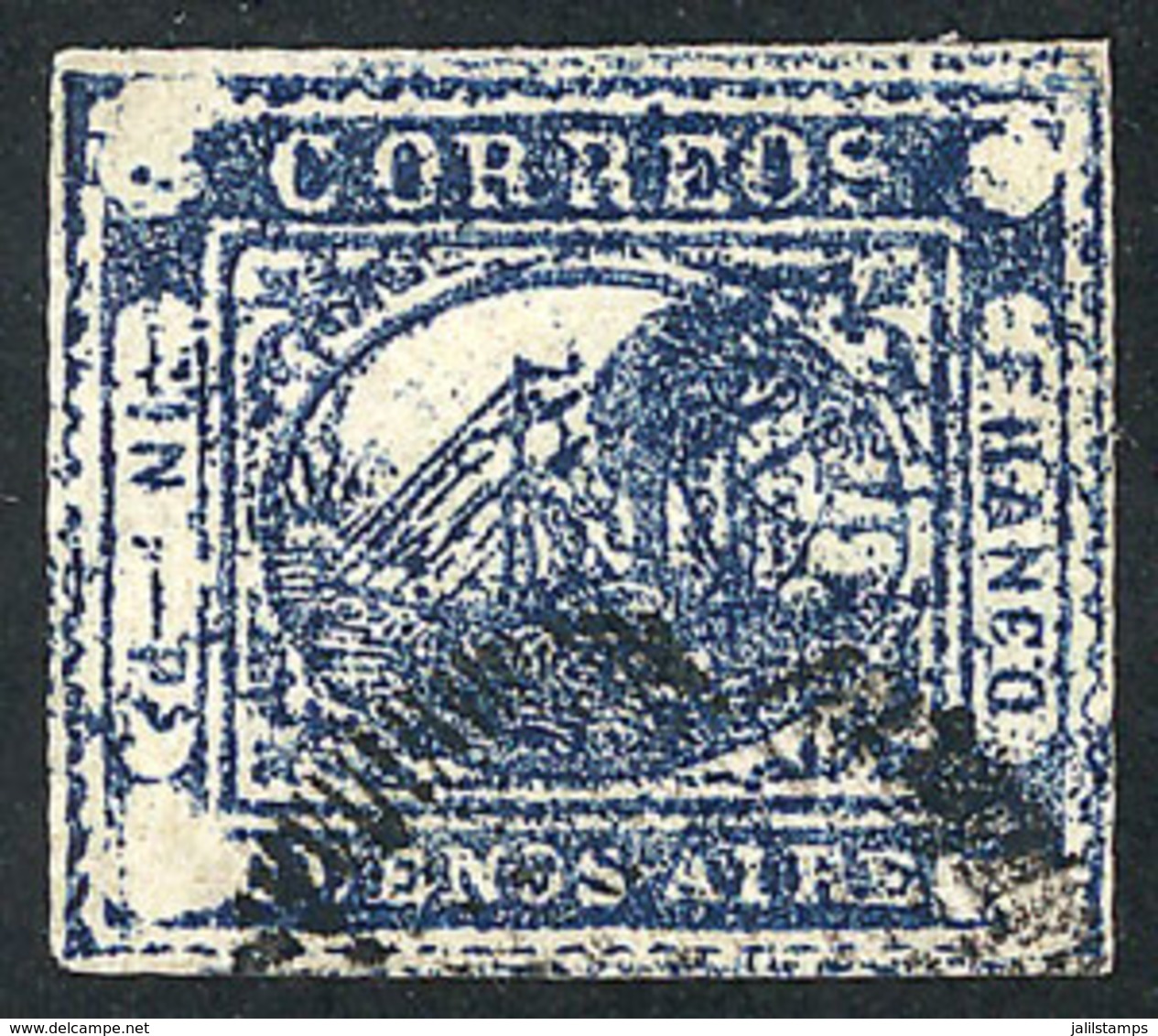 ARGENTINA: GJ.11a, IN Ps. Blue, With Very Notable And Spectacular Almost Complete DOUBLE IMPRESSION Variety, Superb, Ext - Buenos Aires (1858-1864)