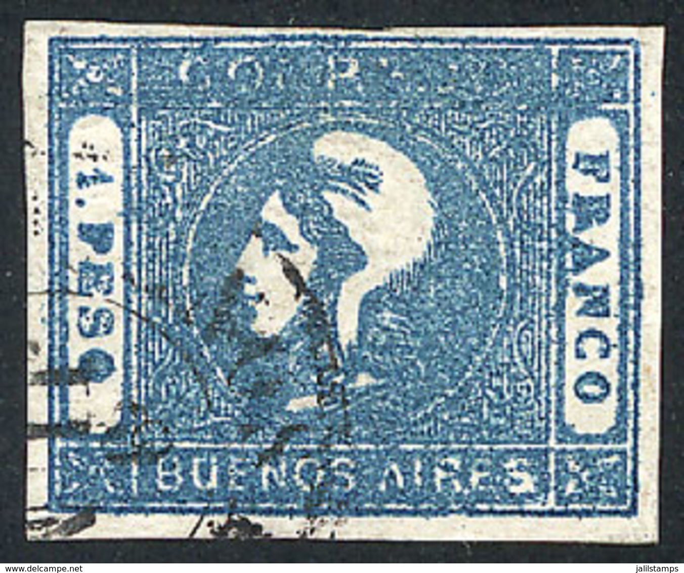 ARGENTINA: GJ.17A, 1P. In Typical MILKY BLUE, Nice Example Of Very Fine Quality! - Buenos Aires (1858-1864)