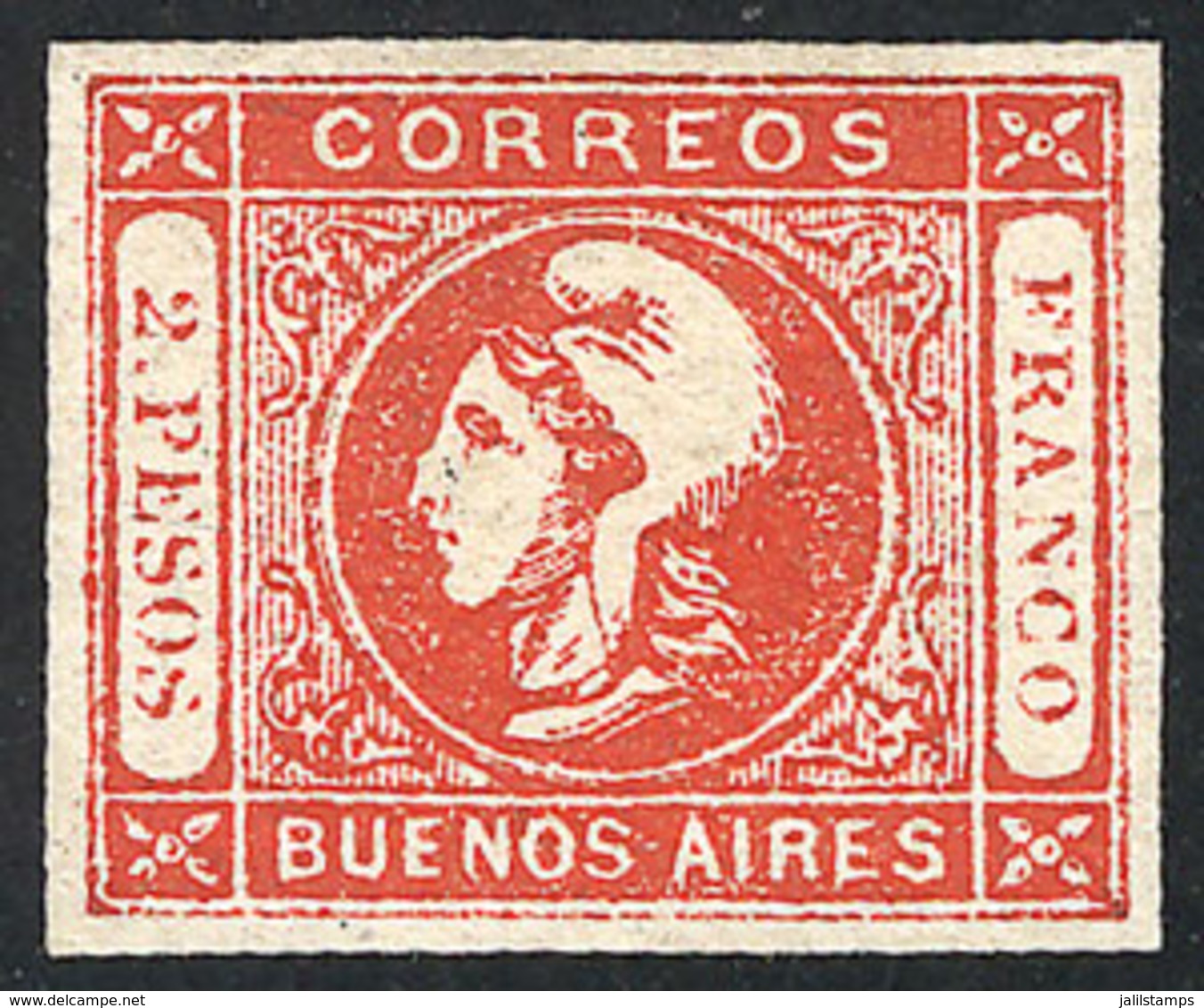 ARGENTINA: GJ.18, 2P. Red, Semi-clear Impression, Mint, Ample Margins, Excellent Quality! - Buenos Aires (1858-1864)