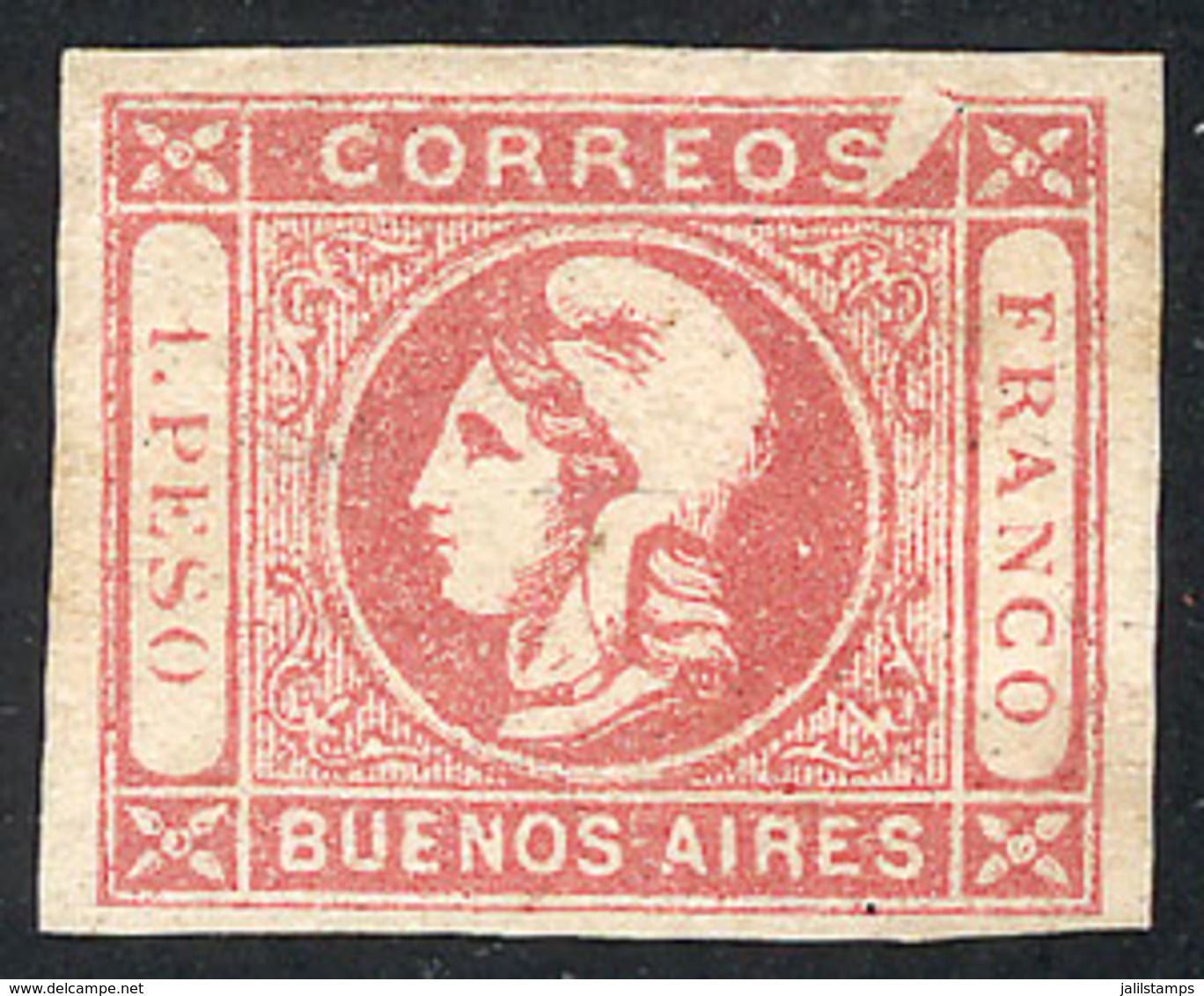 ARGENTINA: GJ.21h, 1P. Rose, Semi-clear Impression, With Variety "white Spot Right Of The S Of CORREOS", Excellent Quali - Buenos Aires (1858-1864)