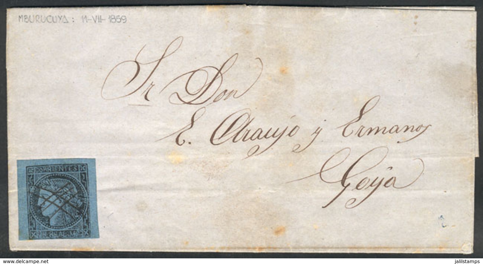 ARGENTINA: GJ.1, Franking An Entire Letter Sent From Mburucuyá To Goya On 11/JUL/1859, With Typical Pen Cancel Of Origin - Corrientes (1856-1880)