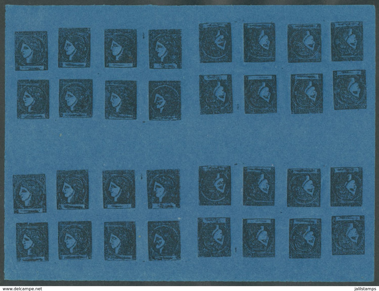 ARGENTINA: GJ.7, Dark Blue, COMPLETE SHEET Of 32 Stamps In 4 Groups With The 8 Types, Composition 2, Disposition III. It - Corrientes (1856-1880)