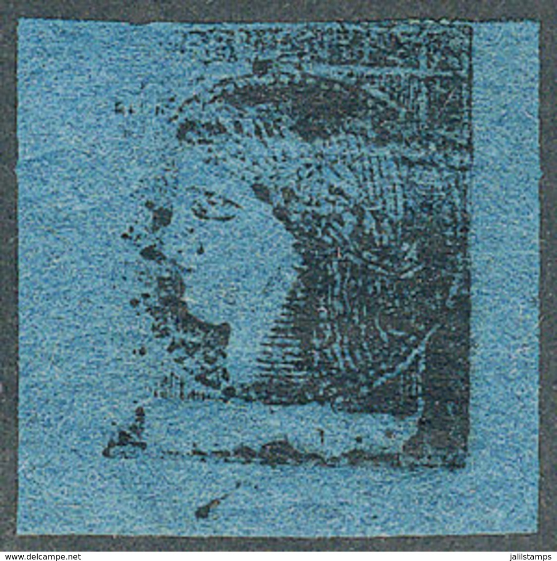 ARGENTINA: GJ.7, Dark Blue, With VARIETY: Completely Defective And Illegible Impression, Partially Unprinted (left Borde - Corrientes (1856-1880)