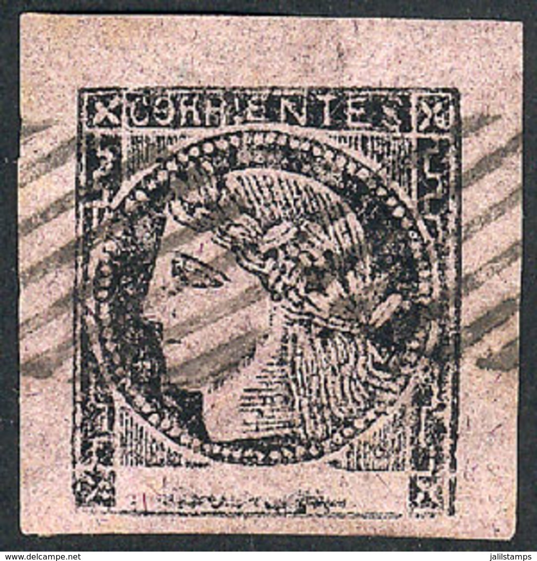 ARGENTINA: GJ.8A, Rose-lilac (very Black Ink), With Double Mute "9 Bars" Cancel Of Corrientes, VF Quality!" - Corrientes (1856-1880)