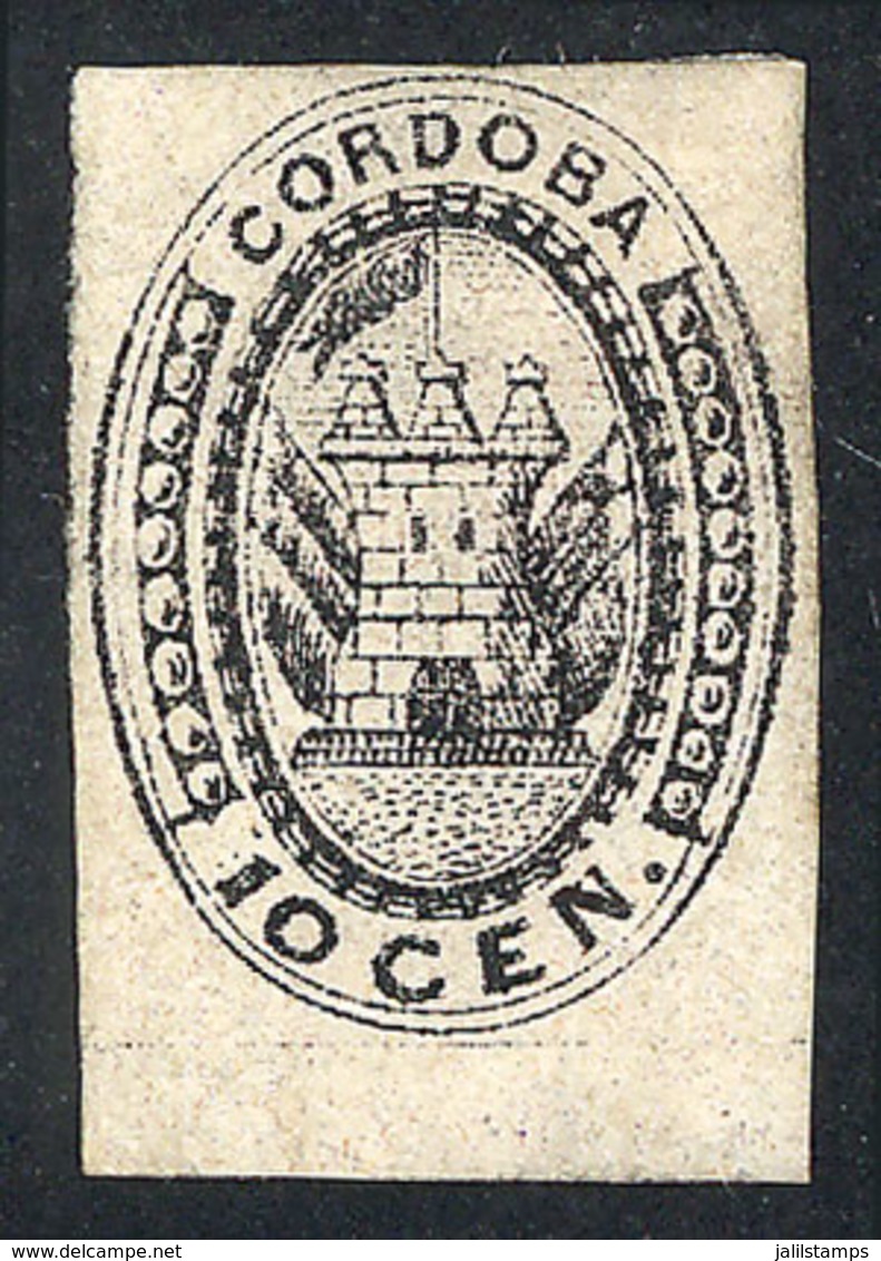 ARGENTINA: GJ.2, 10c. Black-gray, Vertically Laid Paper (much Rarer Than Horizontally Laid Paper), Mint With Original Gu - Cordoba (1858-1860)