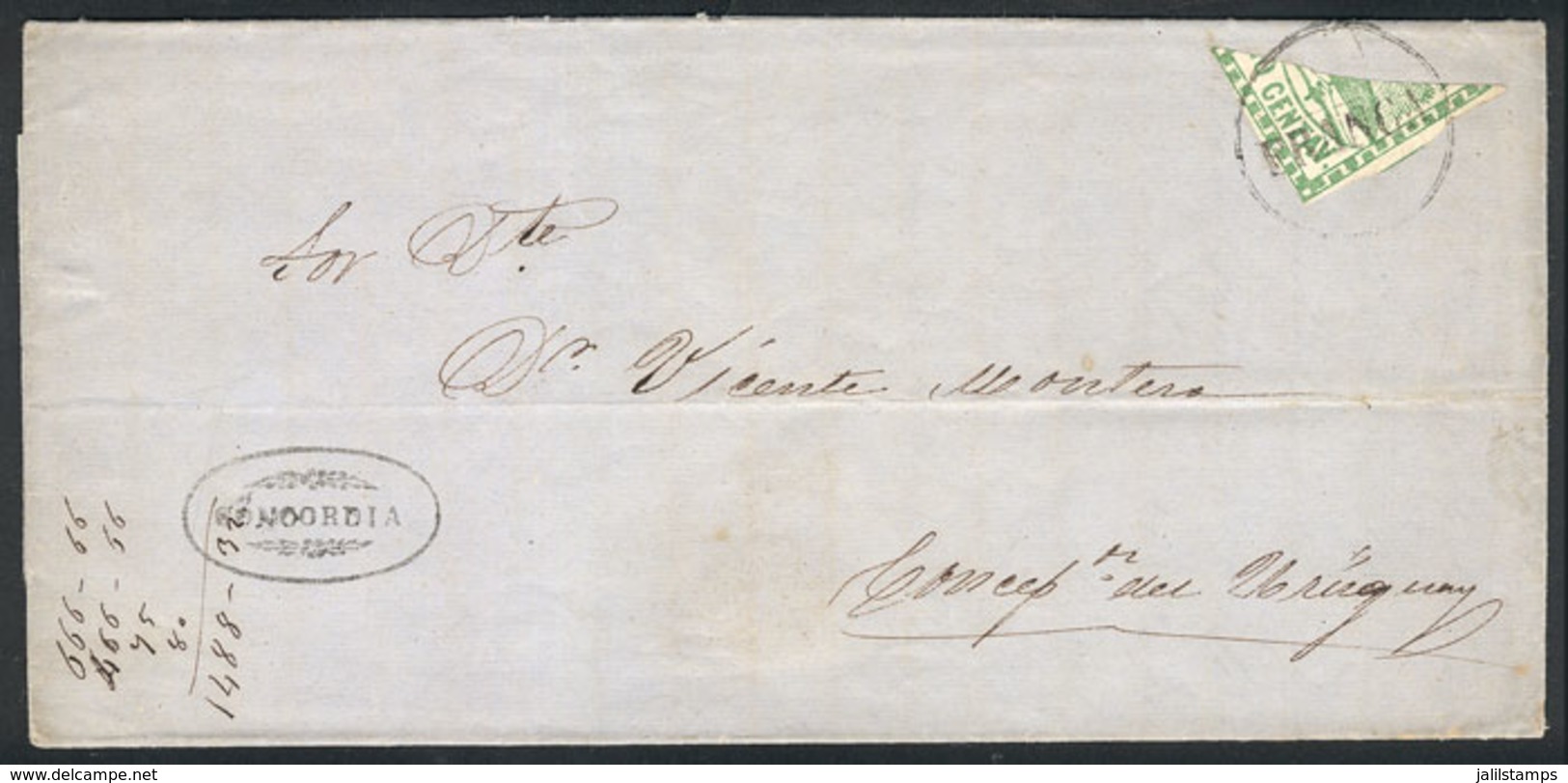 ARGENTINA: GJ.2BID, 10c. Diagonal Bisect, Franking An Entire Letter Sent From CONCORDIA To Concepción Del Uruguay On 22/ - Covers & Documents