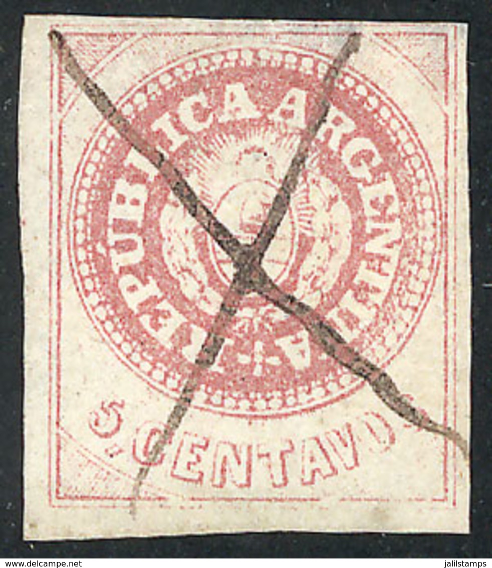 ARGENTINA: GJ.7b, 5c. WITH Accent Over The U, With Notable Wear (last Stage Of The Plate, Similar To GJ.14), With The 8  - Oblitérés
