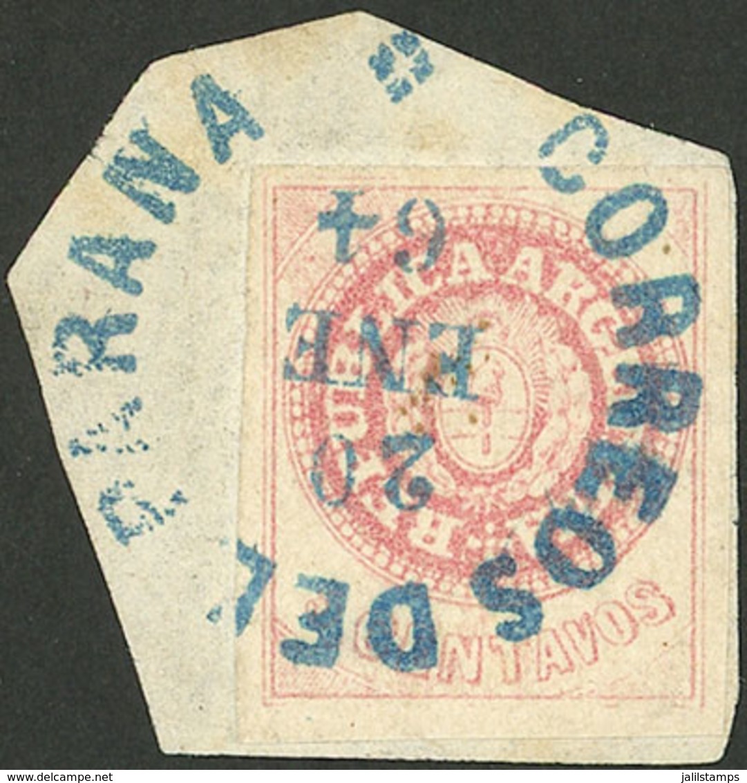 ARGENTINA: GJ.14, Worn Plate, On Fragment With Rimless Datestamp Of Paraná, Superb! - Used Stamps