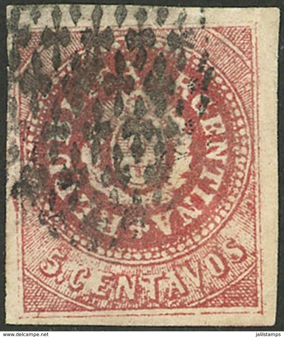 ARGENTINA: GJ.15A, 5c. Narrow C, PURPLE-RED Color, And Also WORN PLATE, Superb! - Gebruikt