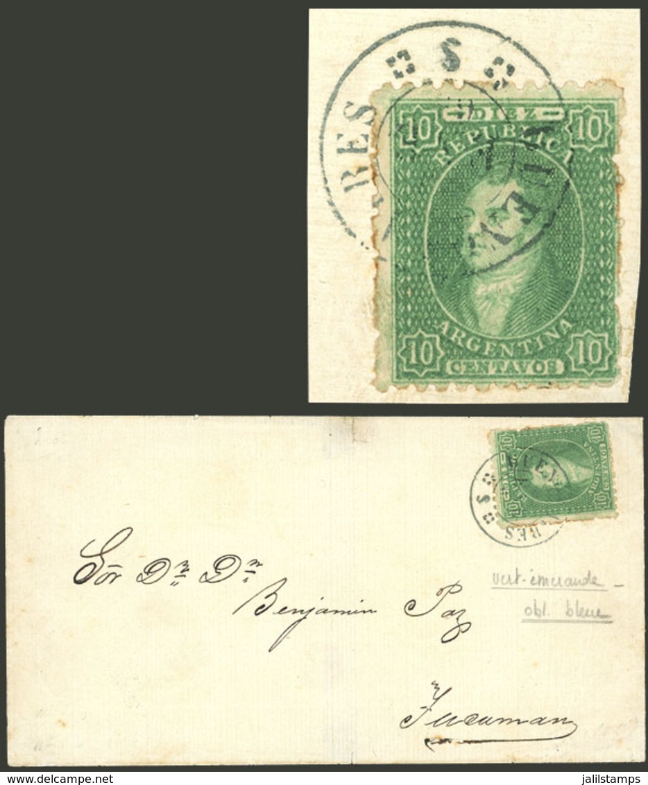 ARGENTINA: GJ.21, 10c. Clear Impression, Franking A Folded Cover To Tucumán, With Buenos Aires Datestamp In GRAYISH BLUE - Used Stamps