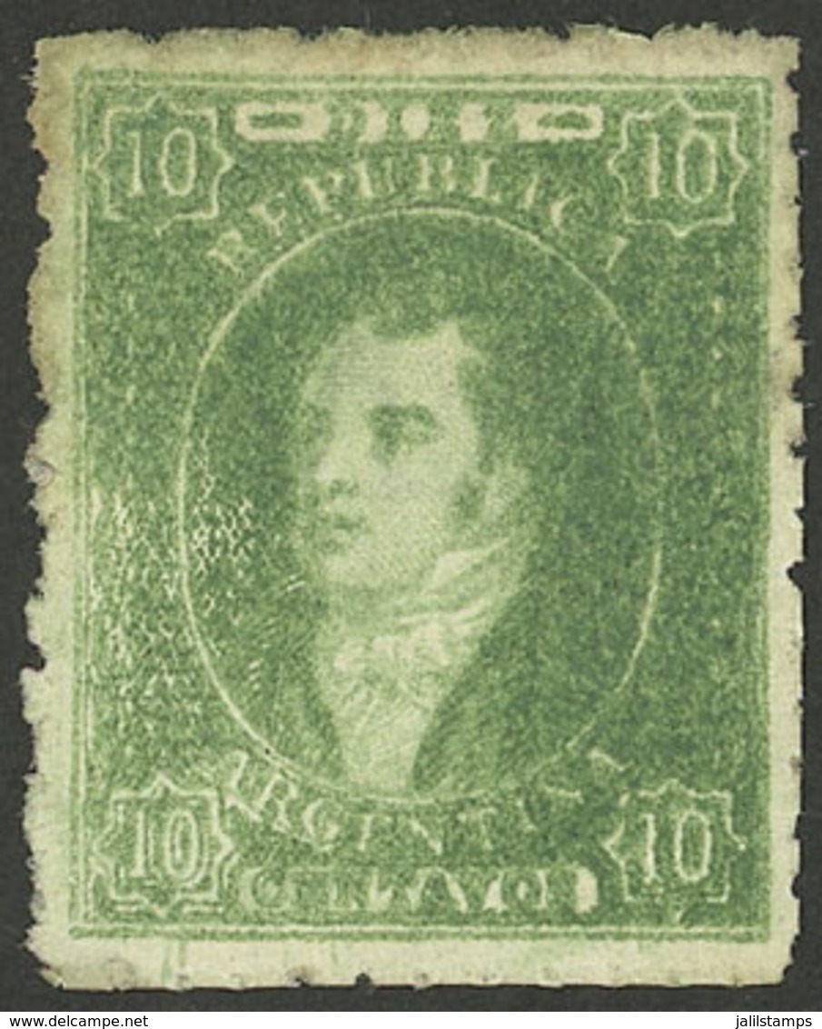 ARGENTINA: GJ.23, 10c. Worn Impression, Thick Paper, Printed With A Worn Plate And Therefore With Light Areas, Excellent - Usati