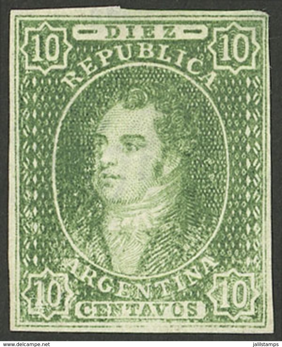 ARGENTINA: GJ.23SD, 10c. Very Interesting Semi-clear Impression, IMPERFORATE (it Missed The Perforating Machine), Mint W - Used Stamps