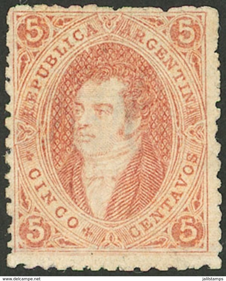 ARGENTINA: EXCEPTIONAL RARITY: GJ.28Af, 6th Printing ORANGISH Dun-red, CLEAR Impression And RIBBED PAPER, Mint, Possibly - Gebruikt