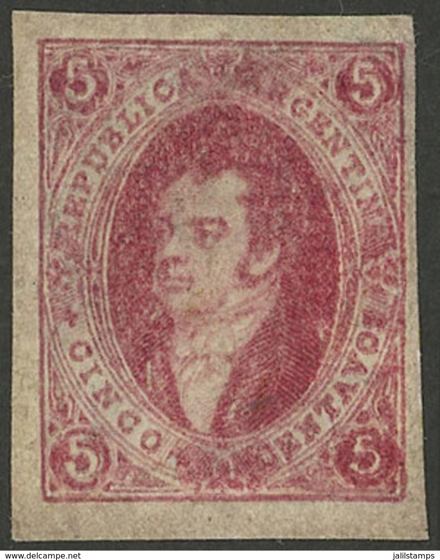 ARGENTINA: GJ.E10, 1863 5c. Rose-carmine, Proof Printed In London, Altered To Forge A Stamp Of 5c. Imperforate, All The  - Neufs