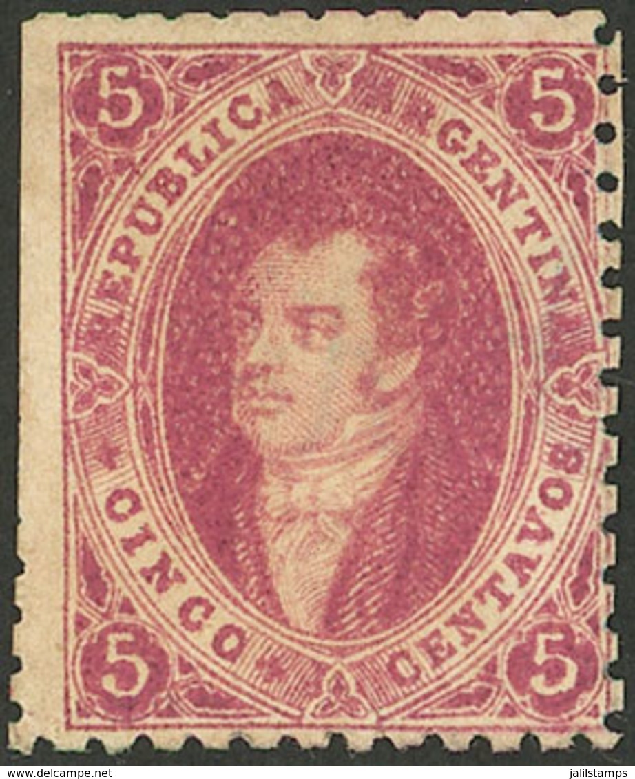 ARGENTINA: GJ.E17, 1863 Proof Printed In London On Original Paper With Watermark And Perforated, 5c. Crimson, Semi-clear - Nuovi