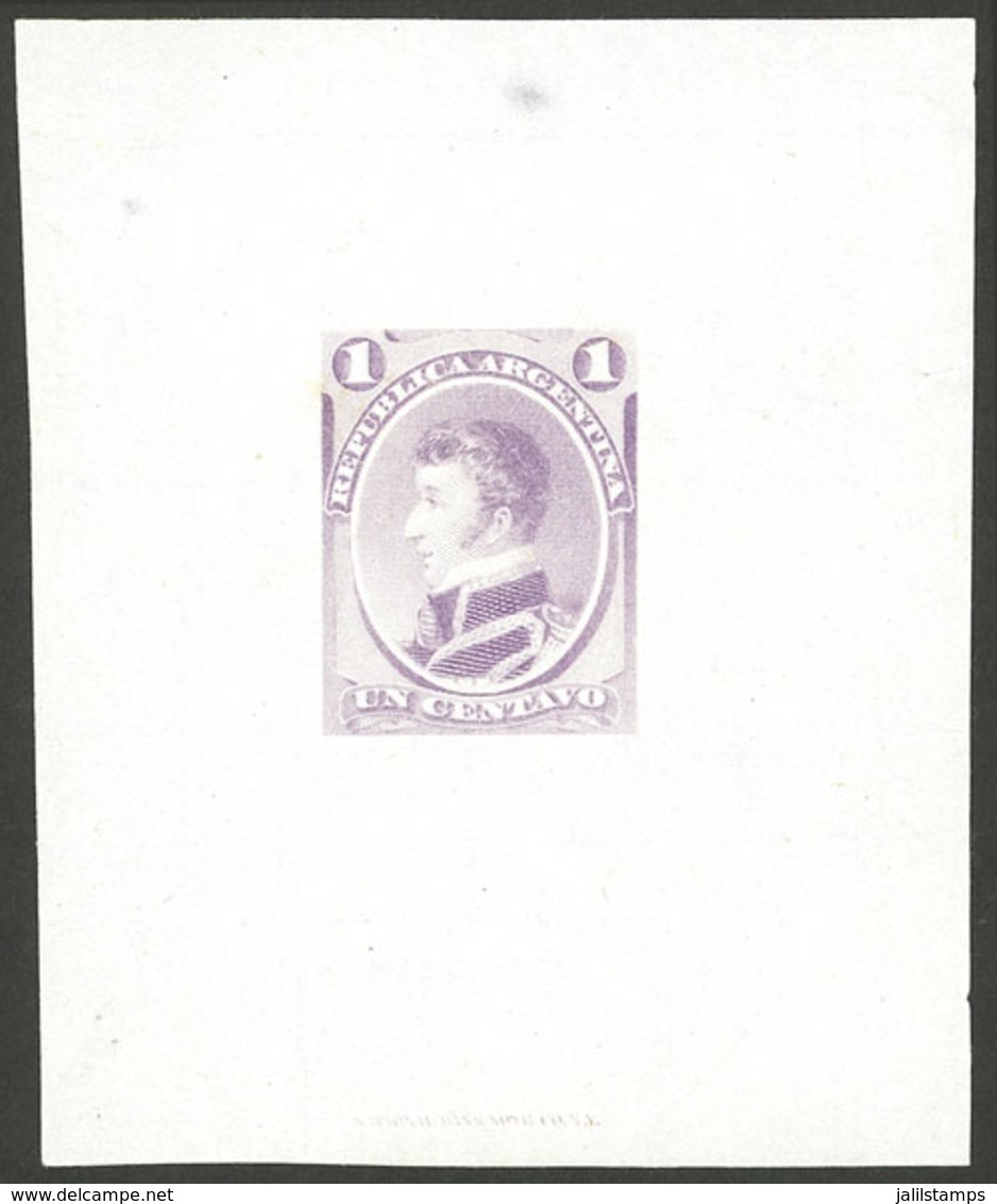 ARGENTINA: GJ.35, 1867 Balcarce 1c. Purple, DIE PROOF By The National Bank Note Co. Printed On Thin Paper, Handsome, Rar - Unused Stamps