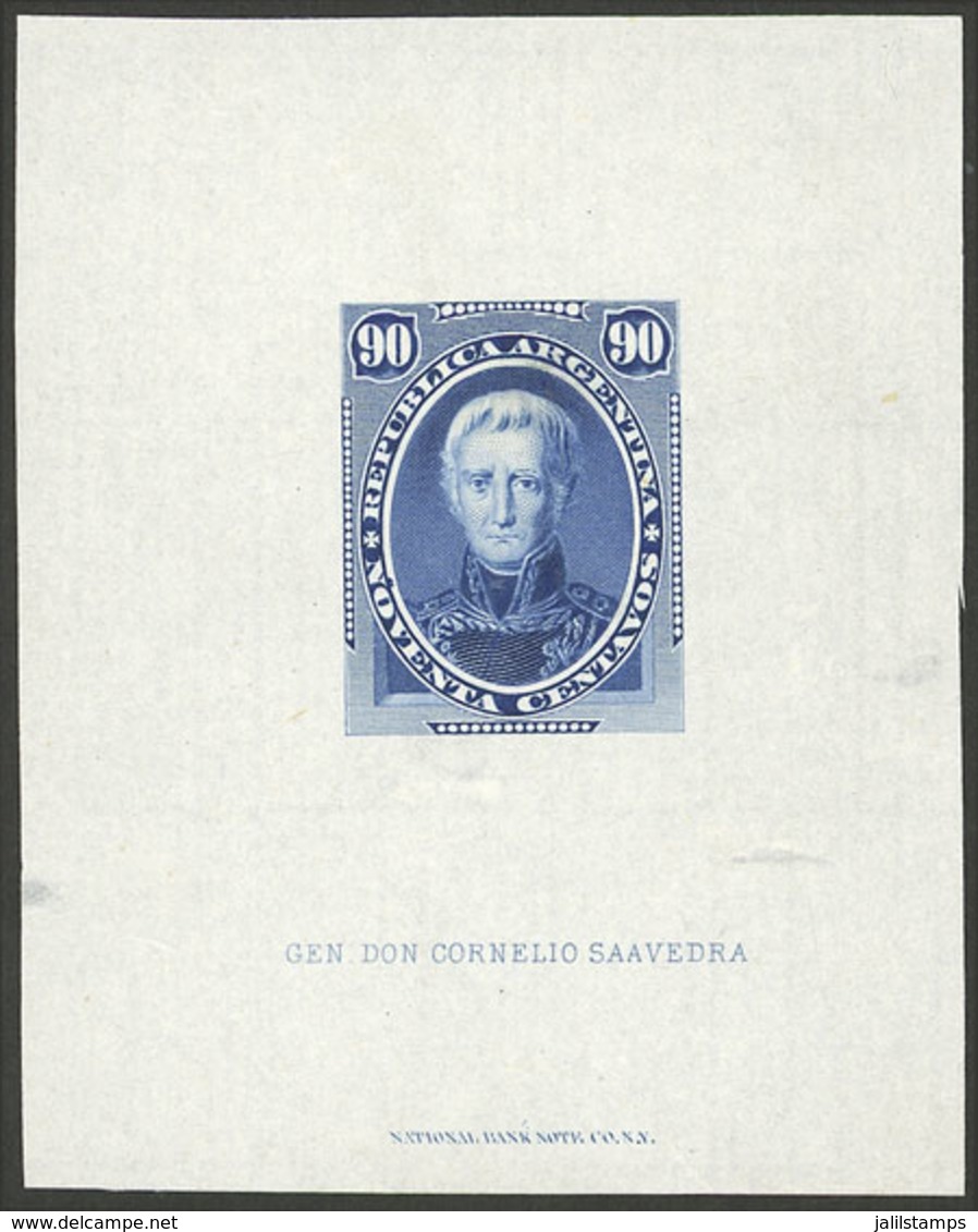 ARGENTINA: GJ.44, 1867 Saavedra 90c., DIE PROOF By National Bank Note Co. Printed On Thin Paper, VF Quality, Rare! - Unused Stamps