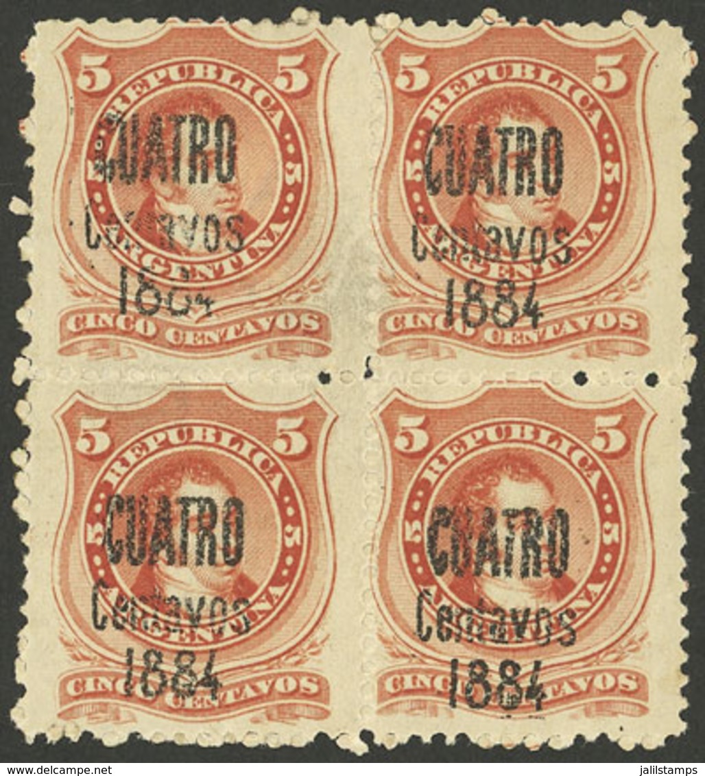ARGENTINA: GJ.76, Beautiful Block Of 4 Mint With Original Gum (the Stamps Below MNH!), VF Quality! - Unused Stamps