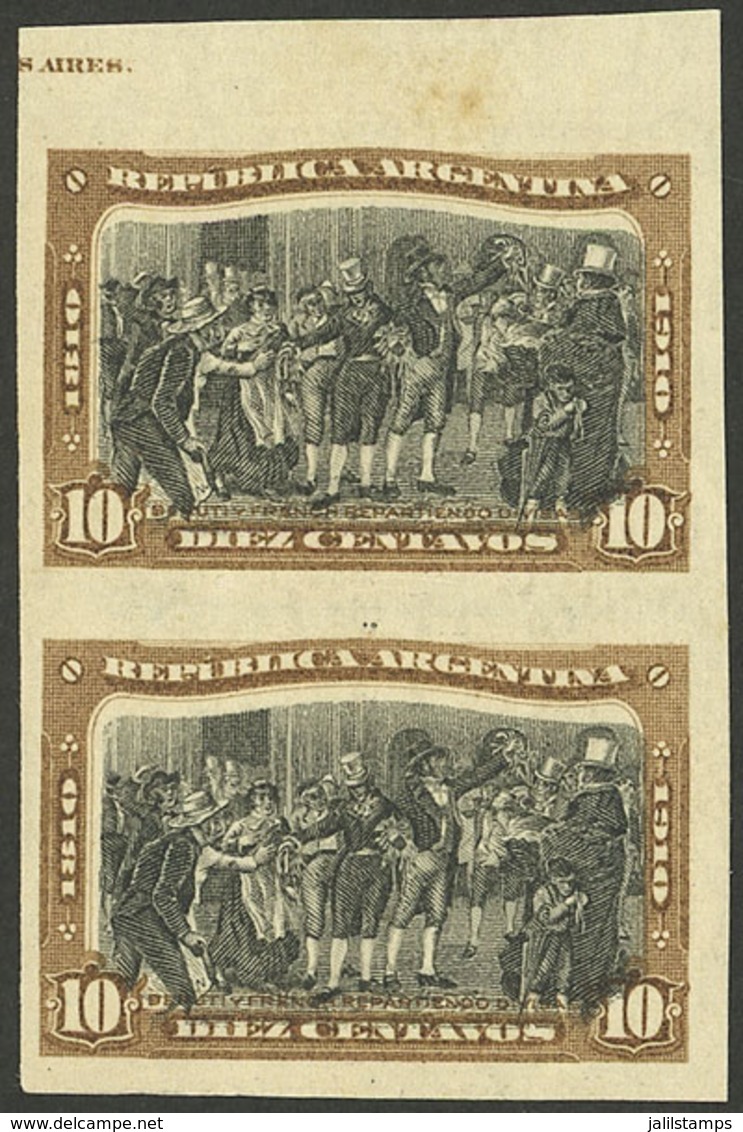 ARGENTINA: GJ.306P, 1910 10c. Centenary Of The Revolution, Very Rare IMPERF PAIR Without Watermark, Not Yet Catalogued ( - Unused Stamps