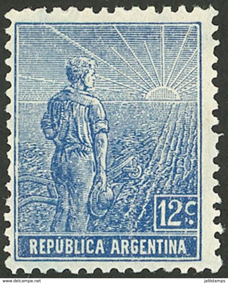 ARGENTINA: GJ.380, 1915 Plowman 12c. Italian Paper With Vertical Honeycomb Wmk, Perf 13½, MNH (+50%), Superb! - Unused Stamps