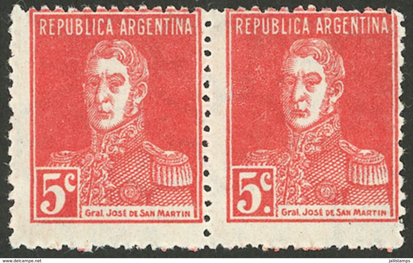 ARGENTINA: GJ.599d, 1924 5c. San Martín, Pair WITH AND WITHOUT PERIOD, MNH (+50%), VF! - Neufs