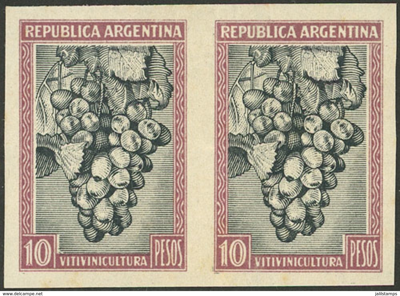 ARGENTINA: GJ.815P, 10P. Grapes Without Wmk, IMPERFORATE PAIR, MNH (+30%), VF Quality! - Ongebruikt