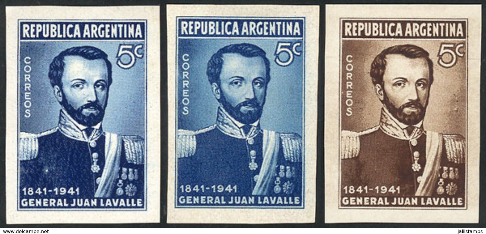 ARGENTINA: GJ.854, 1941 General Juan Lavalle, 3 PROOFS In Different Colors, VF Quality! - Ongebruikt