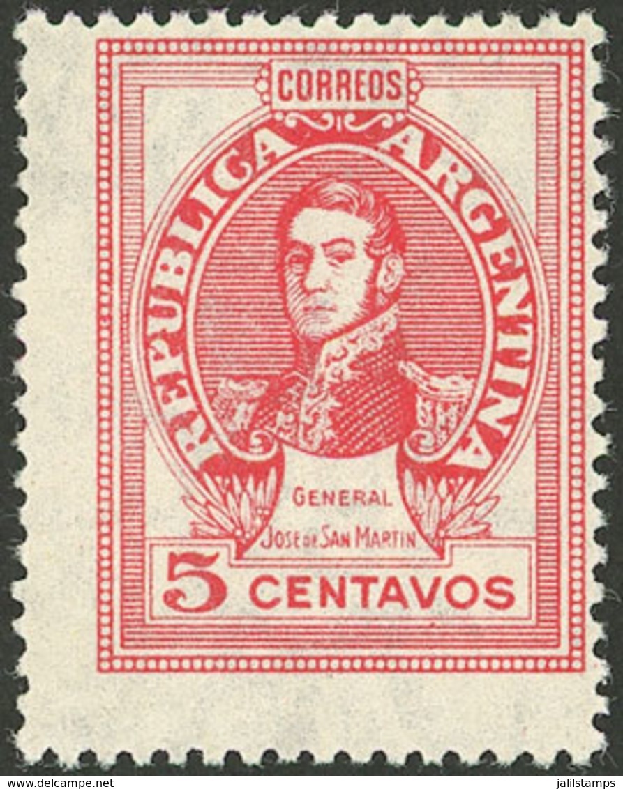 ARGENTINA: GJ.882, 1942 5c. San Martín With SUN WITH STRAIGHT RAYS Wmk, MNH And Very Fine - Unused Stamps