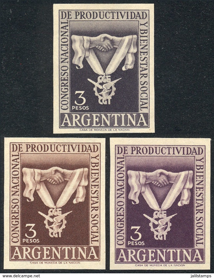 ARGENTINA: GJ.1058, 1955 National Conference On Productivity And Social Welfare, PROOFS On Ordinary Paper, In The 3 Know - Unused Stamps